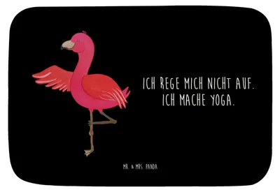 Produktbild von Mr. & Mrs. Panda Duschvorleger Flamingo Yoga - Schwarz - Geschenk, Badteppich, Meditieren, Badezimmerteppich, Vogel, Badematte, Teppich Bad, Achtsamkeit, Fußmatte, Rosa