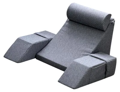 Produktbild von Lesekissen mit abnehmbarer Kopfstütze und Seitentaschen, ergonomisches 45-Grad-Kissen für Erwachsene, Grau