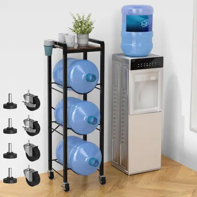 Produktbild von 5-Gallonen-Wasserkrughalter, Robuster Wasserkrugständer mit Feststellbaren Rädern, 3-stufiges Wasserkrugregal mit Holztischplatte für Zuhause, Büro, Küche, Restaurant
