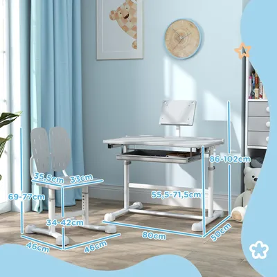 Imagen del producto de Escritorio infantil con silla - Mesa infantil - Escritorio - Rincón de estudio - Mesa de juegos - Superficie de trabajo ajustable a 45°