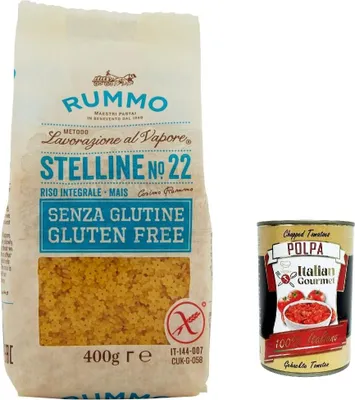 Produktbild von 5x Rummo Pasta Stelline n. 22 senza Glutine, gluten free, 100% italienische Pasta nudeln glutenfrei 400g + Italian Gourmet polpa 400g