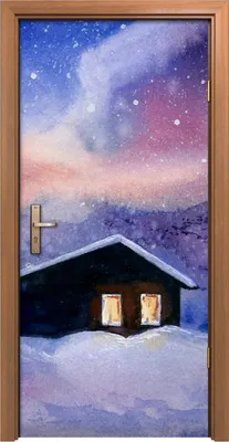 Produktbild von Türposter 90x200 cm Türaufkleber Türtapete Türfolie Klebefolie Aquarell Weihnachten Winterlandschaft