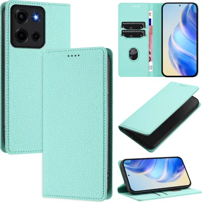 Produktbild von Litchi Leder Handyhülle für Motorola Moto G 5G 2025 Wallet Kartenfächer Standfunktion Hülle Türkis