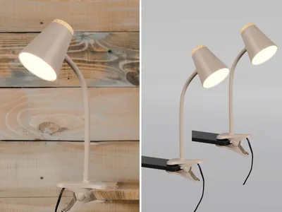 Produktbild von 2er SET LED Klemmlampen Beige mit Holzoptik, Leselampen flexibel biegsam, H 33cm