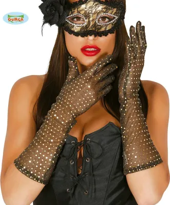 Produktbild von lange Pailletten-Handschuhe gold 42 cm