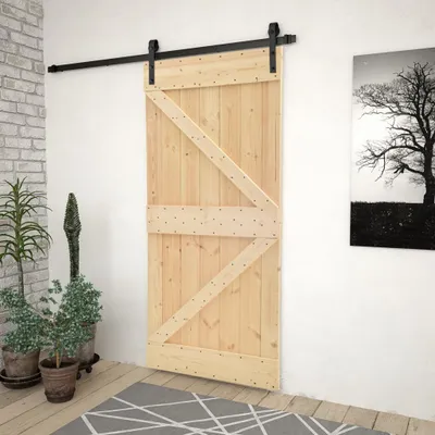 Produktbild von vidaXL Drzwi przesuwne z okuciem 90x210 cm lite drewno sosnowe