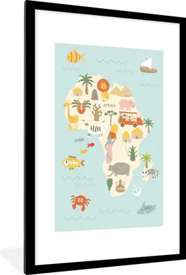 Produktbild von MuchoWow® MuchoWow® Gerahmtes Poster Weltkarte Kinder - Afrika - Farben 60x90 cm - Poster mit zchwarzem Bilderrahmen - Dekoration - Wandposter Wohnzimmer - Hochwertig