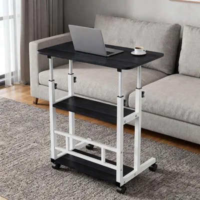 Produktbild von Höhenverstellbarer Schreibtisch,Mobiler Beistelltisch mit Rollen,Stabiler Stehpult Arbeitstisch PC-Tisch für Home Office,Sofa,Bett 60x40x63-91cm