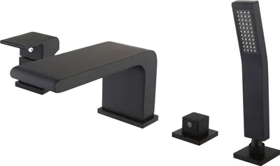 Produktbild von Wannenrandarmatur Fliesenrandarmatur 6080B in Schwarz - Design 4-Loch-Wasserfall-Badewannenarmatur