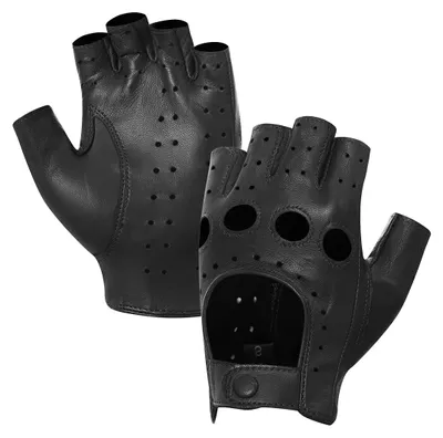 Obrázok produktu pre Dámske kožené rukavice Harssidanzar, bez prstov, model GL012, čierna, veľkosť L