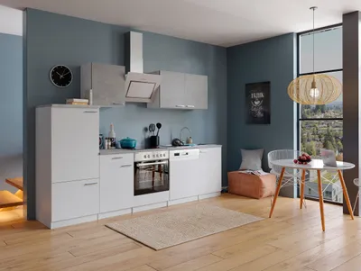 Produktbild von Küche Küchenzeile Küchenblock Einbauküche Weiß Beton Malia 280 cm Respekta