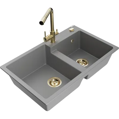 Obrázek produktu pro Mexen Tomas 2-miskový granitový dřez s kuchyňskou baterií Duero, Šedá - 6516-71-671600-50