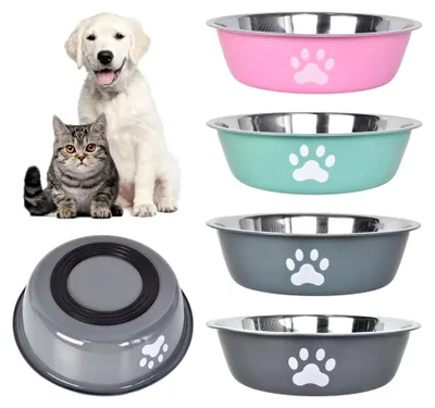 Produktbild von Edelstahl Hundenapf, 4 Stück Fressnapf für Hunde, 860ml Futternapf mit rutschfestem Silikonboden für große, mittelgroße und kleine Hunde, Trinknapf