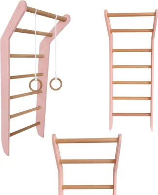 Produktbild von Sprossenwand Toddler Rosa | Kinderzimmer Holz Kinder Klettergerüste Spielplatz indoor Turnringe Kletterwand