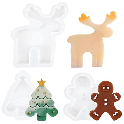 Produktbild von Silikonform Weihnachten 3 Stück Gießform Elch Lebkuchenmann Weihnachtsbaum Kerzen Seifenherstellung
