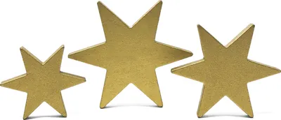 Three golden stars of different sizes on a white background.