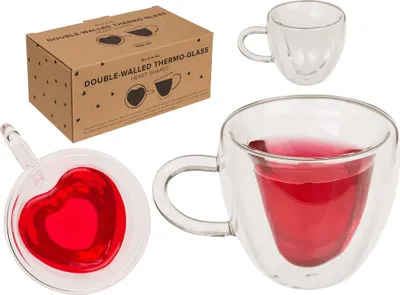 Zdjęcie produktu dla 2x Szklanki Termiczne Serca - Lekkie, Podwójne Szkło
