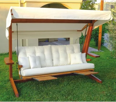 Produktbild von Casa Padrino Luxus Hollywood Schaukel Creme / Braun - Wetterfeste Garten Schaukel mit Sonnendach - Garten Terrassen Hotel Möbel - Luxus Qualität