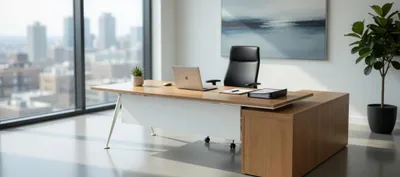 Image de Bureau en bois et en métal, idéal pour un design de bureau moderne