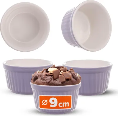 Immagine prodotto di Stampi per soufflé KADAX, 3 pezzi, ciotole per crème brûlée Ø 9 cm, piccoli stampi da forno in Vetroceramica per crème brulee, soufflé e ragout fin (viola)
