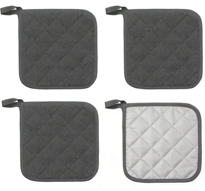 Zdjęcie produktu dla Zestaw 4 podkładki pod garnki, bawełna, 18x18 cm, odporne na temperaturę do 230°C, kolor: szary
