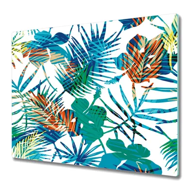 Produktbild von Küchenschneidebrett - Schneidebrett Glas - Herdabdeckung - 60x52 - Farbige Palmenblüten