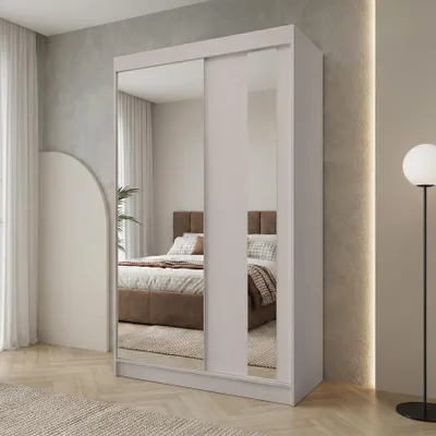 Produktbild von BEAUTYSOFA | Kleiderschrank GAJA 120 cm Kaschmir, Schrank mit Spiegel – 2-türiger Schiebetürenschrank Schlafzimmerschrank