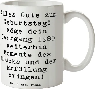 Produktbild von Mr. & Mrs. Panda Keramiktasse Spruch 1980 Geburtstag - Weiß - Geschenk, Leben genießen, Geburtstagsfreude, Kaffeetasse, Happy Birthday, Familie, Geburtstagsgeschenk