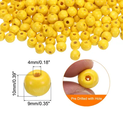 Produktbild von 600 Stk. Gro?loch-Holzperlen Haarzopfperlen, Unvollendete natš¹rliche Fassholz-Abstandshalterperlen fš¹r Handwerk Haar DIY Makramee Schmuckherstellung, Gelb (10 x 9mm, 4mm Loch)