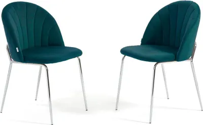 Produktbild von Set 2 Esszimmerstühle aus Samt mit Metallbeinen, gepolstert, elegantes Design für Küche, Esszimmer, Schlafzimmer, Büro oder Restaurant SONIA – Petrol/Silber