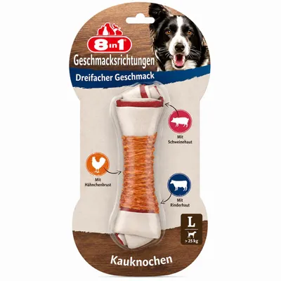 Produktbild von 8in1 Triple Flavour Knochen L - leckerer Hundeknochen mit Hähnchenfilet, Schweine- und Rinderhaut, 1 Stück
