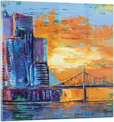 Produktbild von Bilder auf glas - Einteilig - Stadt Brücke pastos - 50x50cm - Glasbilder - Wandbilder - Bilder - zum Aufhängen bereit - Wanddekoration aus Glas - Glas Bilder - Wandbild auf Glas - GAC50x50-4392