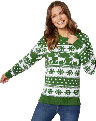 Produktbild von Weihnachtspullover Winterzauber grün-weiß für Frauen - M