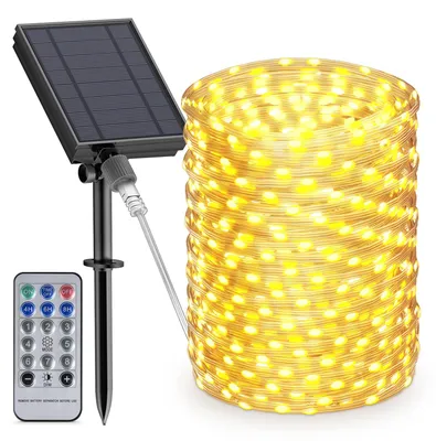 Solar-Lichterkette 50 m, 8 Modi, warmweiß, dimmbar, Timer, USB
