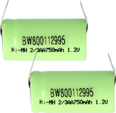 Produktbild von vhbw 2x Akku Ersatz für 2/3AA für Modellbau (750mAh, 1,2V, NiMH, Grün, mit Lötfahne (U))