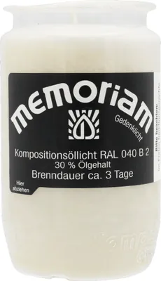 Produktbild von MEMORIAM-Kompositionsöllicht, Weiß, Nr. 333, AETERNA, 30% Ölgehalt, Brenndauer ca. 3 Tage, 95/58 mm, Karton mit 20 Stück