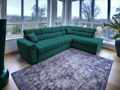 Obrázek produktu pro FurMeb24 ECKSOFA KENNO MAXI 300 x 210 cm DARK GREEN - pravá strana - s lůžkovinami a funkcí spánku