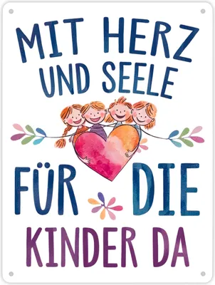 Produktbild von Mit Herz für Kinder da Metallschild XL in 21x28 cm Herz Umarmt Kinder