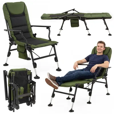 Produktbild von Springos® Klappstuhl 2-in-1 – Angeln, Camping, Liege, 5 Positionen, mit Fußstütze 140 kg