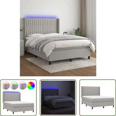 Produktbild von The Living Store Boxspringbett mit Matratze & LED Hellgrau 140x200 cm Stoff
