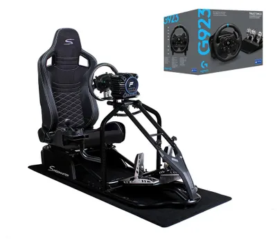 Produktbild von SIM Racing Cockpit Seat Pro Sim Rig SCHWARZ | Gaming Simulator Cockpit Rennsimulator Lenkradständer mit Logitech G923 Bundle Race Weave Anthrazit