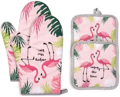 Produktbild von Famanu Ofenhandschuhe und Topflappen Set - hitzebeständig, aus Baumwolle