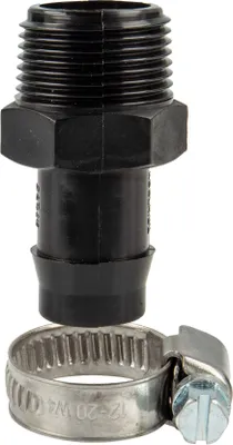 Produktbild von tecuro Schlauchtülle Ø 28 mm x 1 Zoll AG (G), mit Edelstahlschlauchschelle - Nylon schwarz