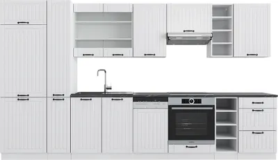 Image de Cuisine Vicco Fame-Line Blanc campagne/blanc 355cm avec armoire haute, sans PT, Model 39618