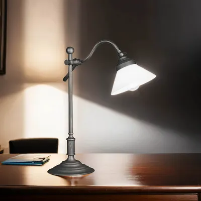 Produktbild von Schreibtischlampe Echt-Messing Glas 40 cm hoch in Bronze dunkel matt Weiß E14 Rustikal Tischlampe