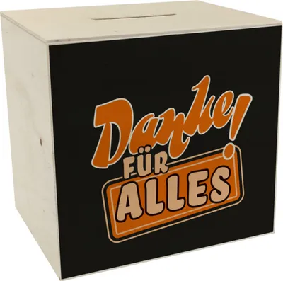 Produktbild von Spardose aus Holz in Orange zum Thema Dankbarkeit - Danke für Alles!