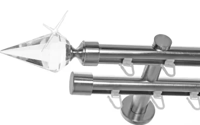 Produktbild von Innenlauf Gardinenstange Edelstahl Look 20mm Wandträger 2-läufig Kristall, Länge wählbar H40 E37E30