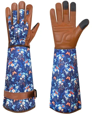 Produktbild von Gartenhandschuhe, dornenfeste Rosenhandschuhe mit Unterarmschutz, Leder und Canvas, für Garten