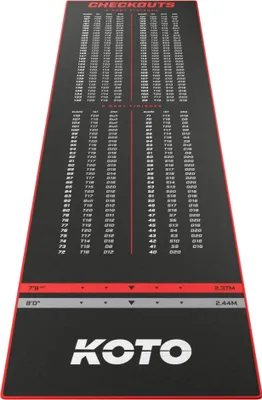 Produktbild von KOTO - Dartteppich Carpet Checkout Rot, 285x80cm Dartmatte, Schutz Bodens & Dartpfeile, Mit Score-Indikation + Oche