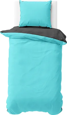 Produktbild von Bettwäsche 135x200 cm Türkis Anthrazit Wendebettwäsche Doubleface Mikrofaser Uni Bettbezug 2 teilig